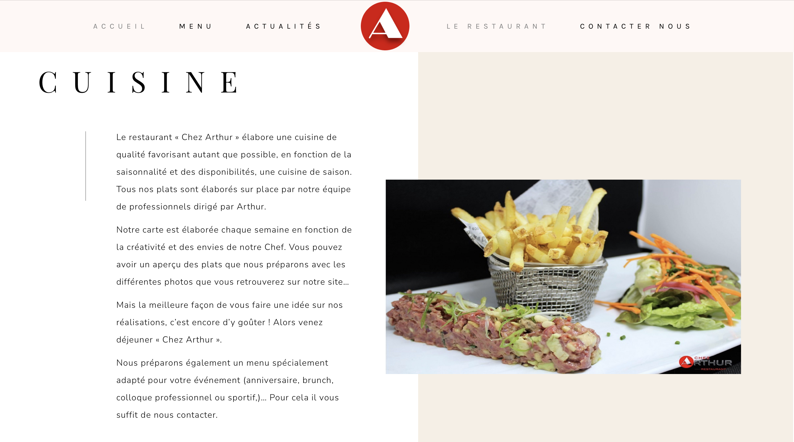Callegari Conseils conçoit et réalise pour le restaurant Chez Arthur le logotype, la charte graphique, le site internet et la publicité du restaurant